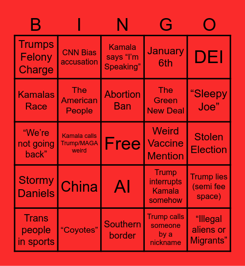 2024 DEBATE BINGO Card