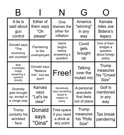 Presidential Debate Bingo! Bingo Card