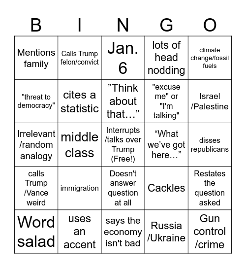 Harris Bingo Card