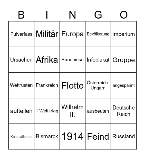 Geschichtsbingo Card