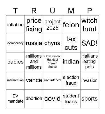 Trump v. Harris Debate Bingo Card