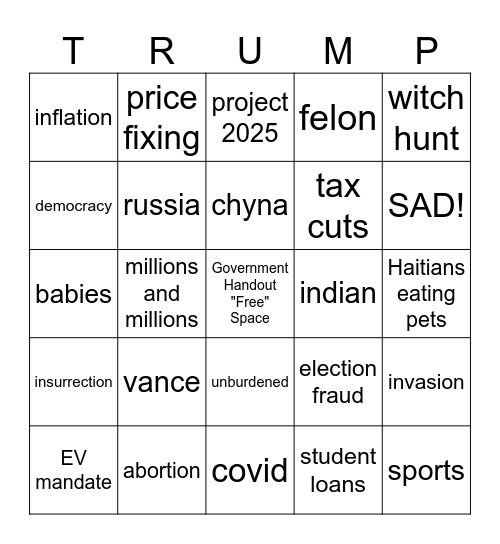 Trump v. Harris Debate Bingo Card