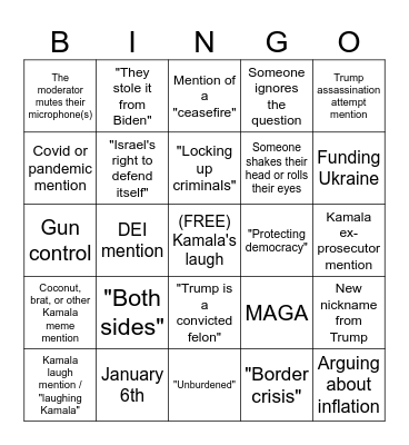Presidential Debate Bingo Card