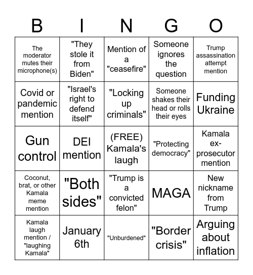 Presidential Debate Bingo Card