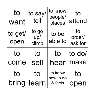 SP 12 ER & IR VERB INFINTIVES Bingo Card