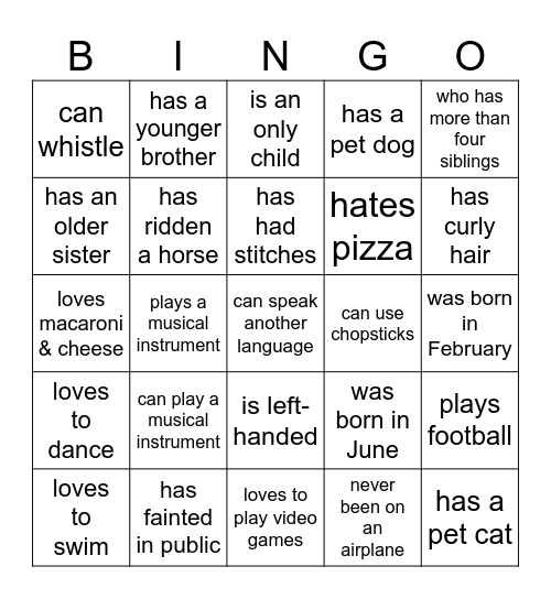 Find someone who... Bingo Card