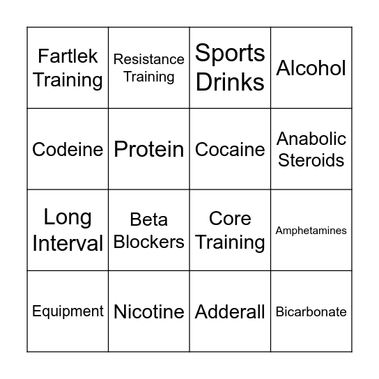 Permitted & Prohibited Performance Enhancements Bingo Card