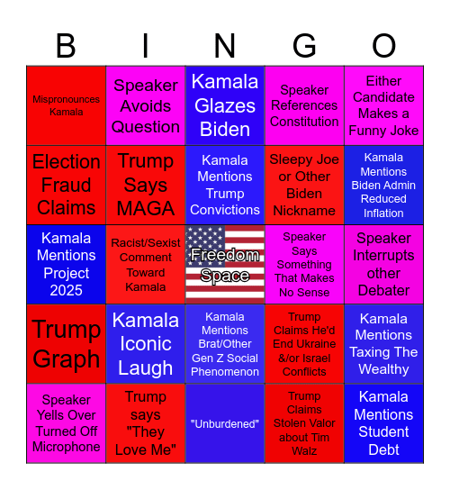 2024 Debate Bingo Card