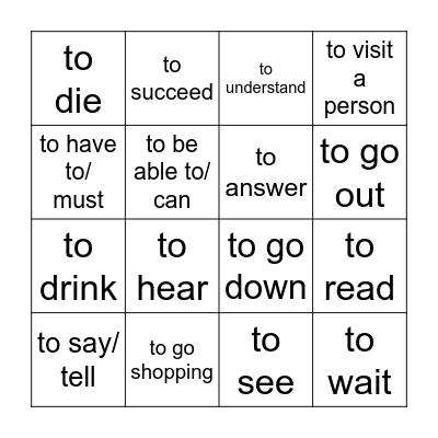 FRENCH 10 IR & RE Verb Infinitives Bingo Card