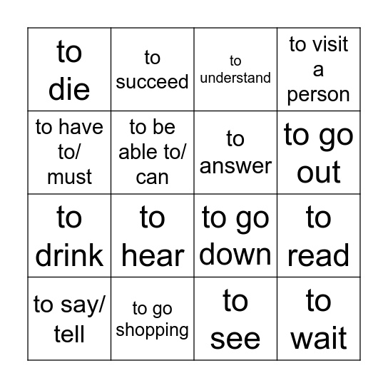 FRENCH 10 IR & RE Verb Infinitives Bingo Card