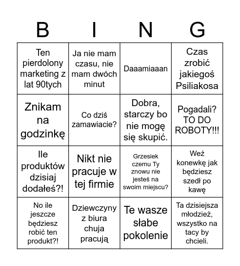 Tygodniowe bingo Card