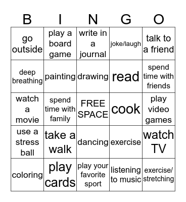 Coping Skills Bingo Card