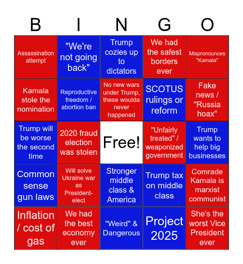 1st Presidential Debate Bingo Card