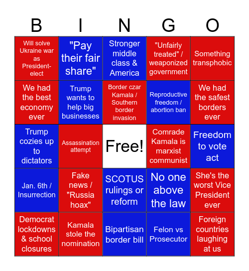 1st Presidential Debate Bingo Card