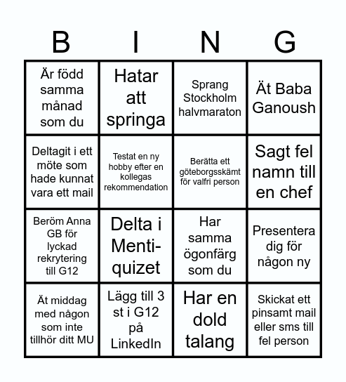 Kryssa om du har gjort något av följande eller hitta en kollega som gjort det! Bingo Card