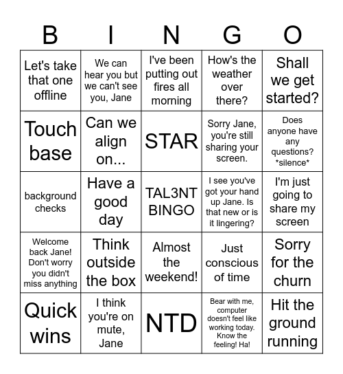 TAL3NT Business Bingo Card