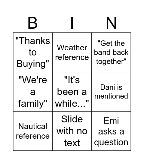 Boardroom Bingo Card