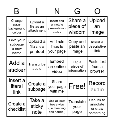 Digital Notetaking Bingo Card