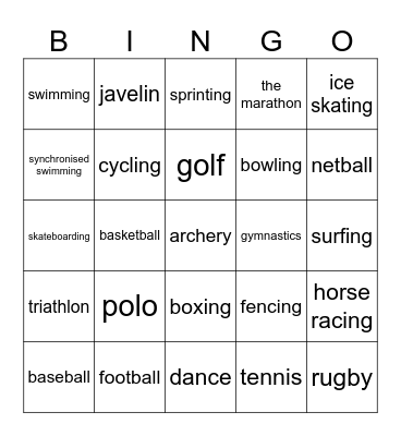 Sports Bingo Card