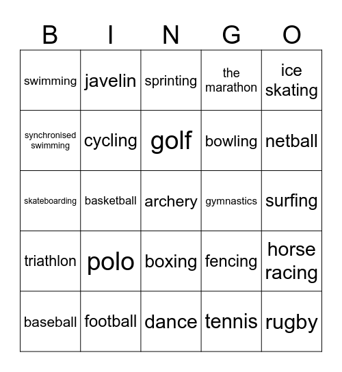 Sports Bingo Card