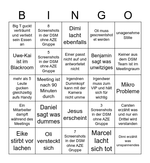 Abteilungsmeeting Bingo Card