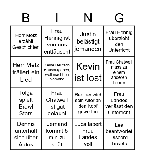 Klassenbingo Card