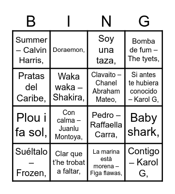 Bingo Musical Bingo Card