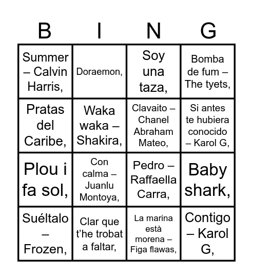 Bingo Musical Bingo Card