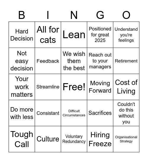 CEO Call Bingo Card