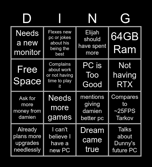 Daylin New PC Bingo Card