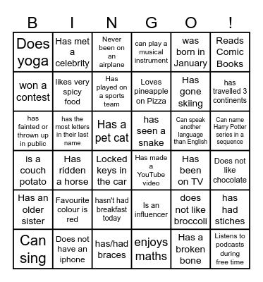 Find Someone Who Bingo Card