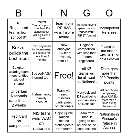 INTO THE DEEP KZ FTC BINGO Card