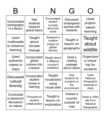 Global Explorer Bingo Card