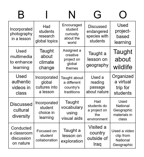 Global Explorer Bingo Card