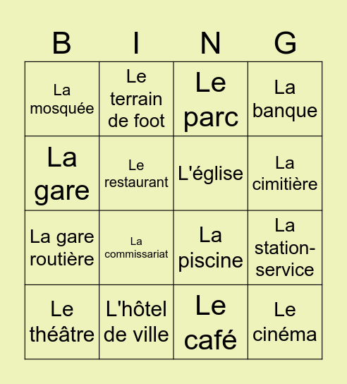 Les bâtiments en ville Bingo Card