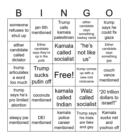 Debate Bingo Card