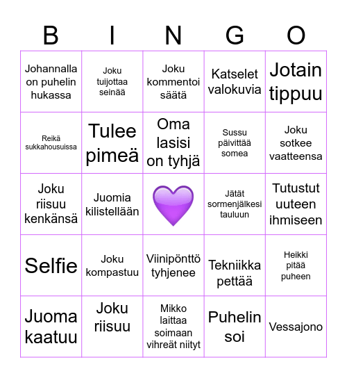 Bongaa viiden suora pystyyn tai vaakaan, ja huuda BINGO! Bingo Card