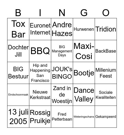 De 'Hoera Jouk 40 Jaar' BINGO Card
