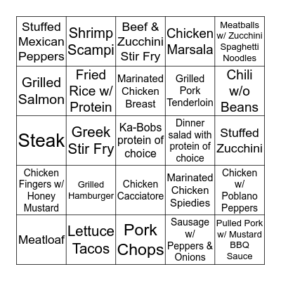 DINNER BINGO Card