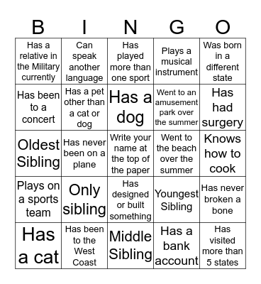 Human Bingo Card