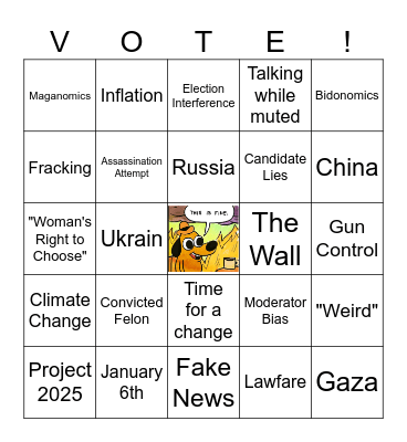 Second Presidential Debate Bingo Card