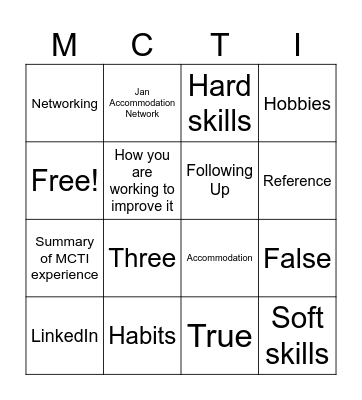 Employment Bingo Card