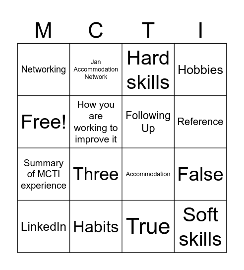 Employment Bingo Card