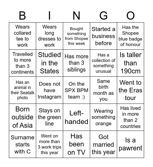 SPX BPM Q3 Teambonding Bingo Card