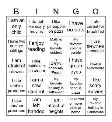 GSA Get to Know You Bingo! Bingo Card