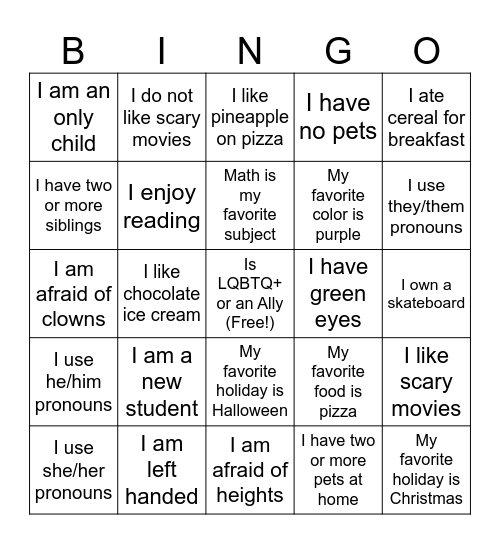 GSA Get to Know You Bingo! Bingo Card