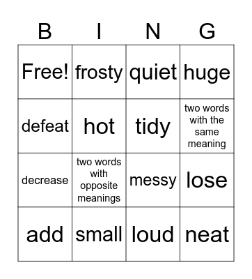 Synonyms and Antonyms Bingo Card