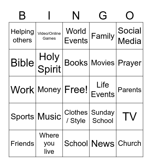 Worldview Bingo Card