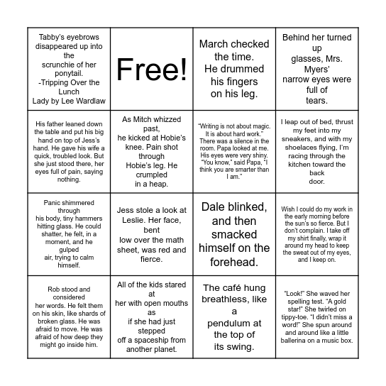 Show Don't Tell BINGO Card