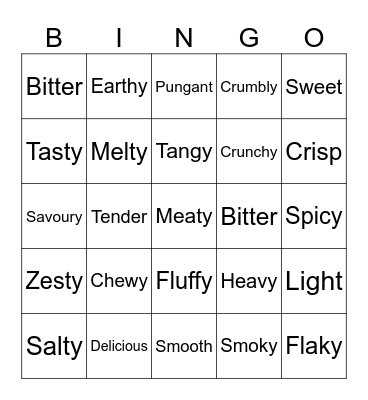 Food description bingo Card